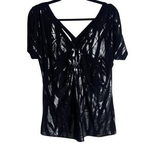 Daytrip Size Large Black Going Out Top Short Sleeve Metalic Fairy Goth Y2K Shirt